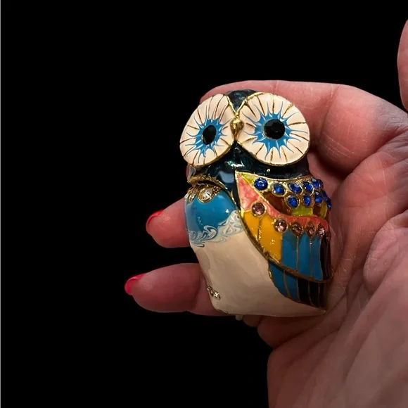 Vintage enamel and bejeweled Owl trinket box - Picture 1 of 8